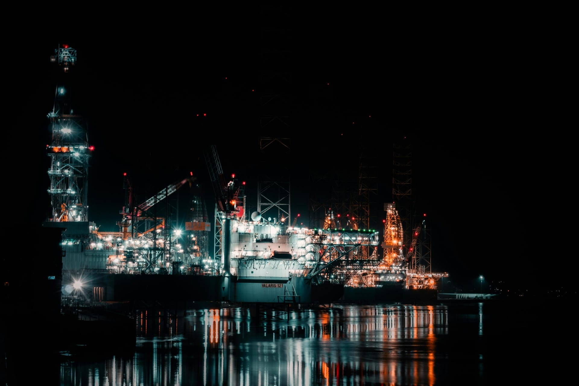 Industrial rig at night